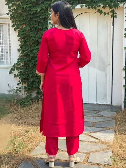 Women Ethnic Motifs Embroidered Regular Sequinned Liva Kurta with Trousers