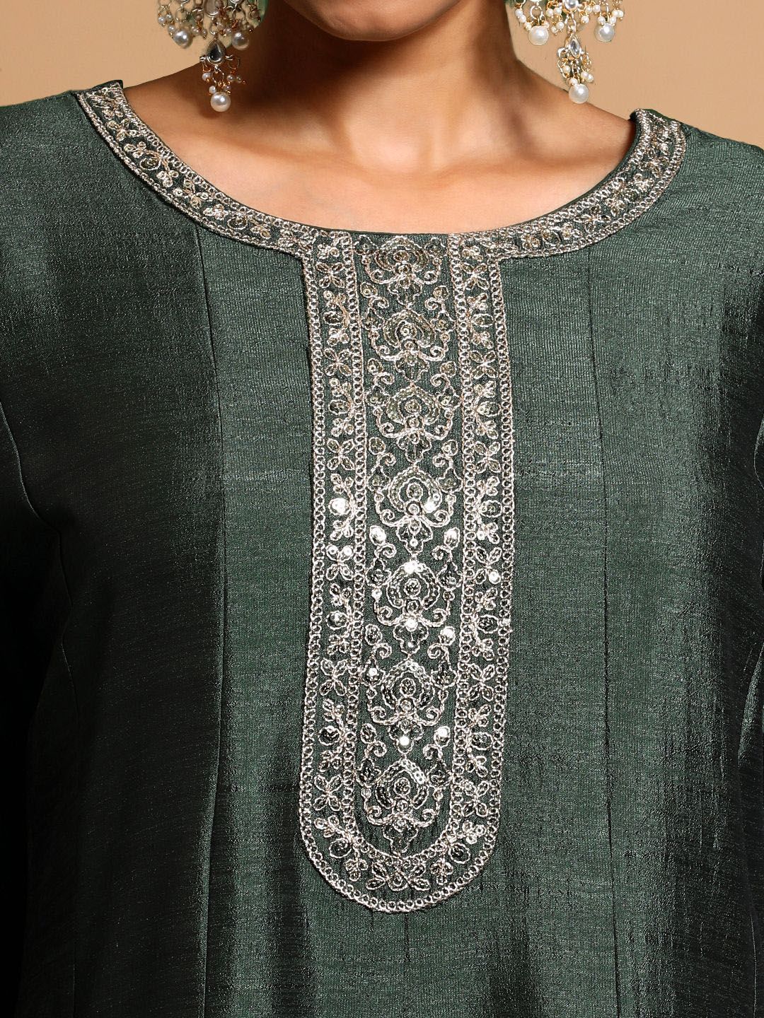 Dhiyona PD Women Zari Embroidered Round Neck Anarkali Kurta With Trouser & Dupatta