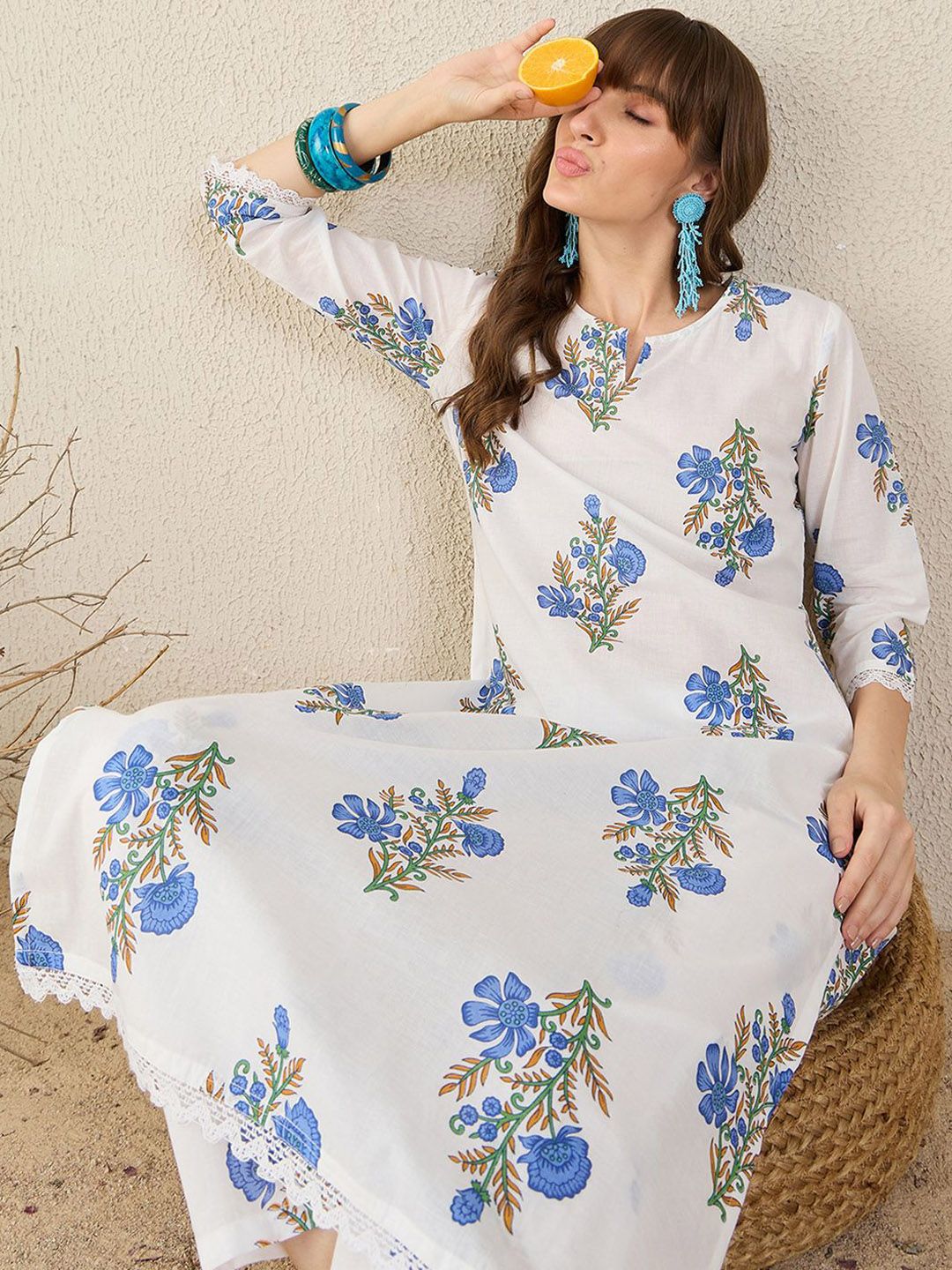 Dhiyona IE Floral Printed Pure Cotton Tunic With Trouser