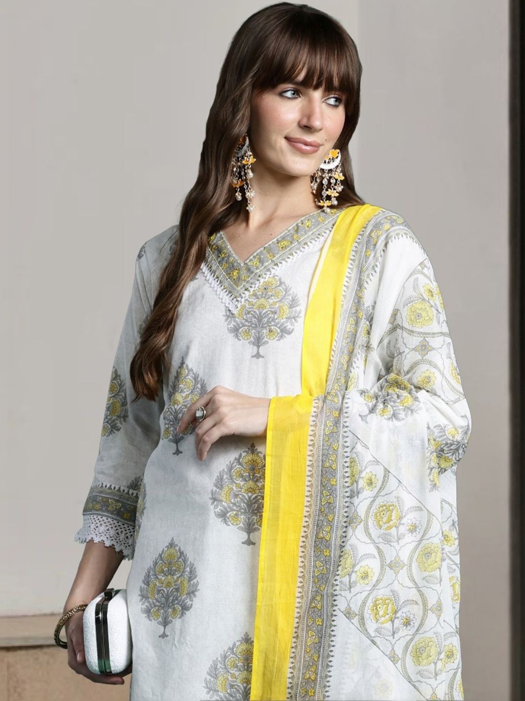 Women Ethnic Motifs Printed Regular Pure Cotton Kurta with Trousers & With Dupatta