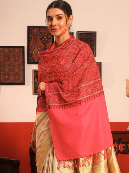 Dhiyona PA Floral Embroidered Tasselled Bordered Shawl