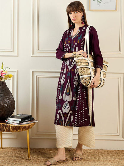 Dhiyona IE Ethnic Motifs Printed Mandarin Collar Straight Kurta