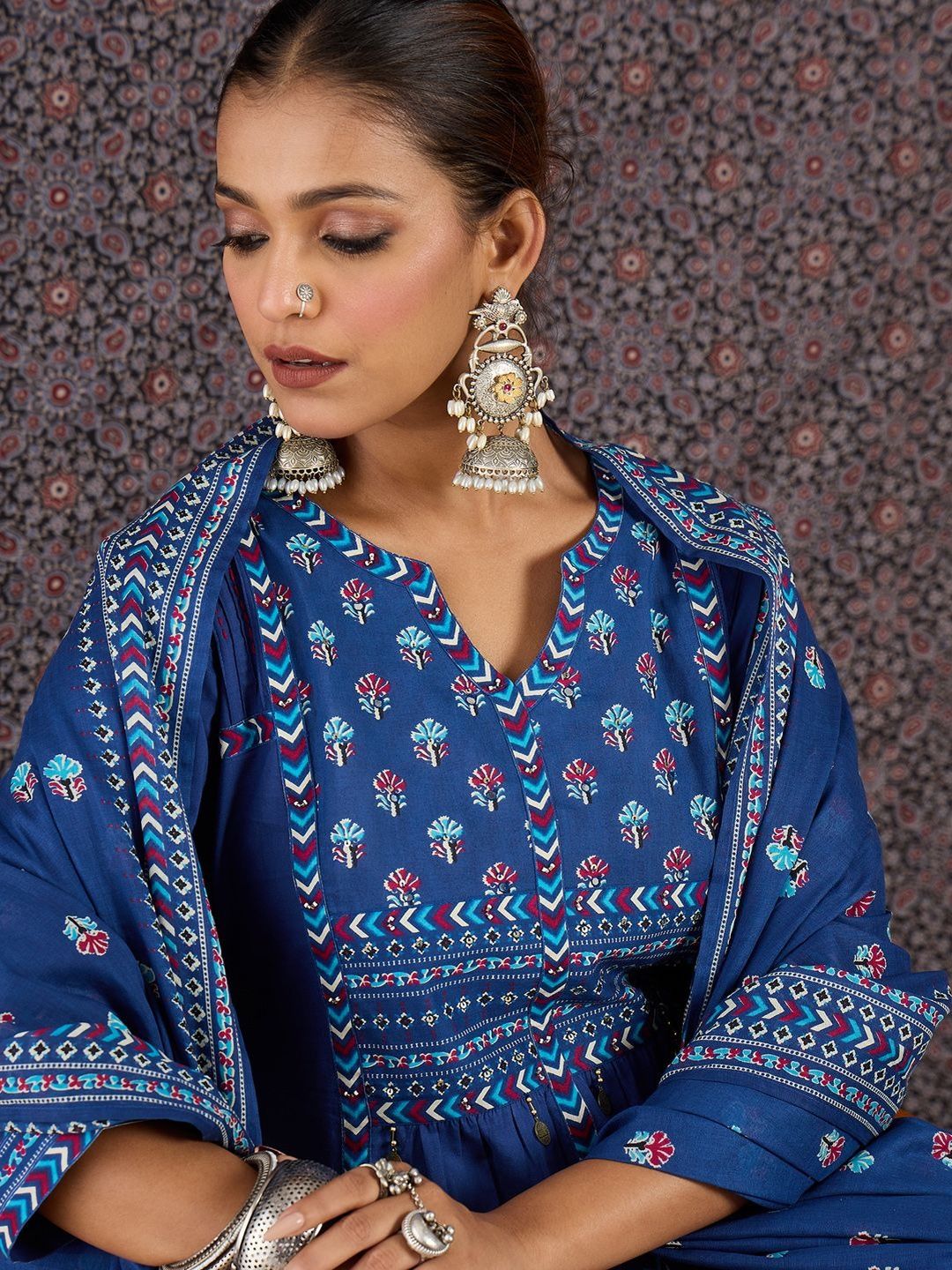 Women Ethnic Motifs Printed Regular Pure Cotton Kurta with Trousers & With Dupatta