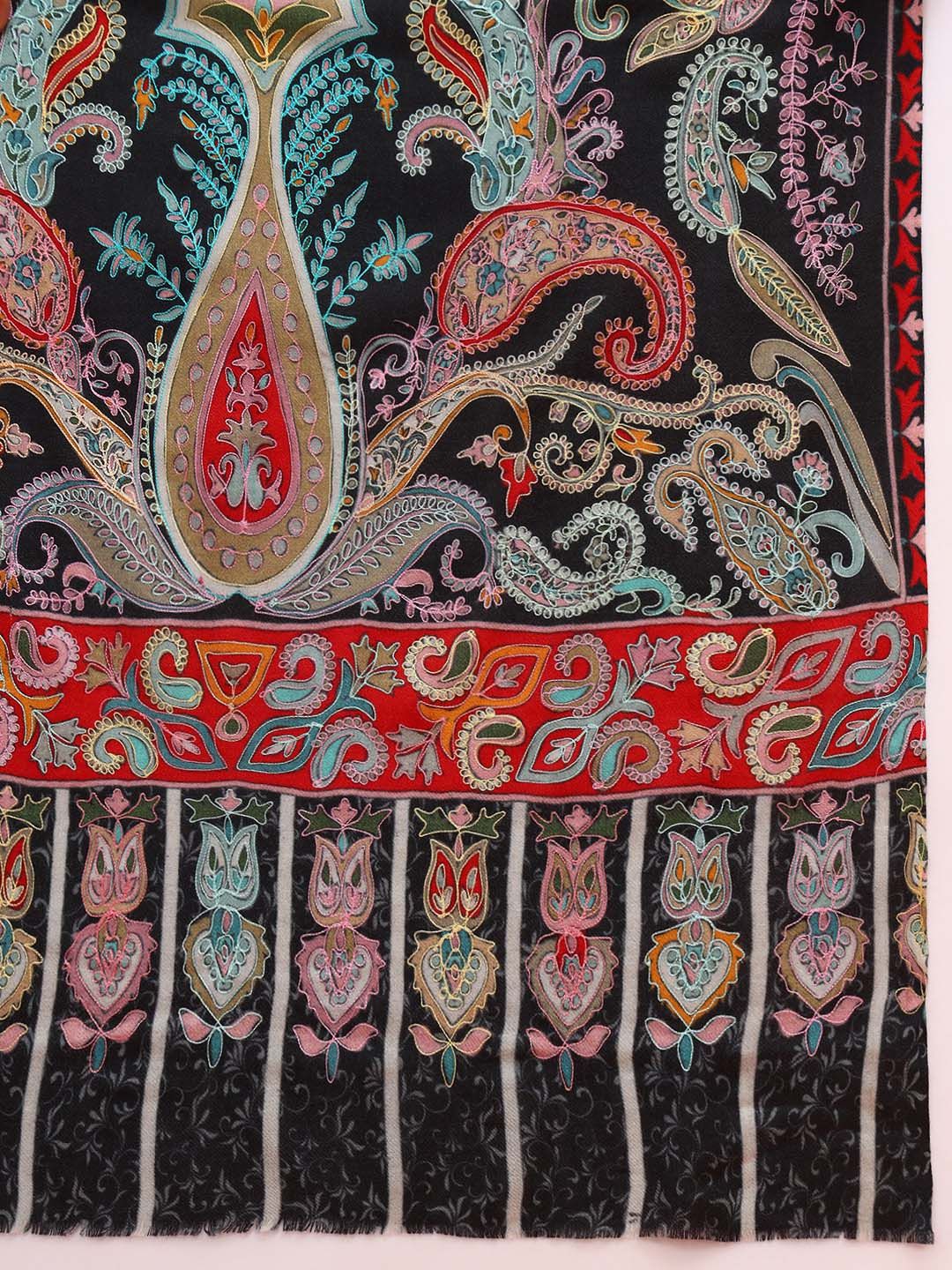 Dhiyona PA Ethnic Motifs Embroidered Woolen Shawl