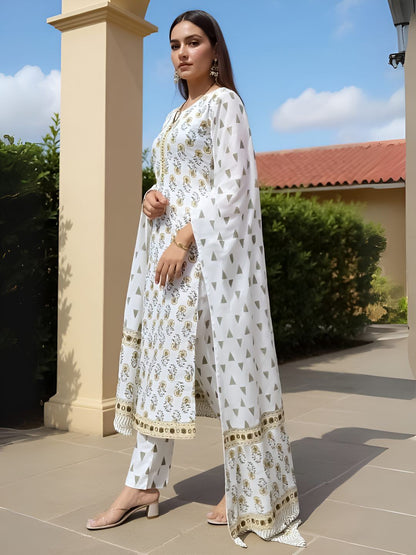 Women Ethnic Motifs Printed Cotton Kurta with Trousers & Dupatta