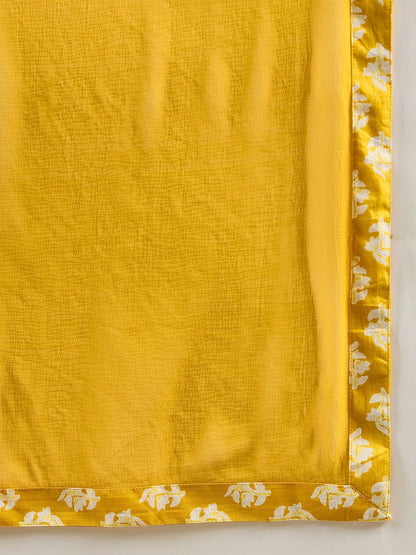 Dhiyona IE Floral Printed A-Line Mirror Work Pure Cotton Kurta with Trousers & Dupatta