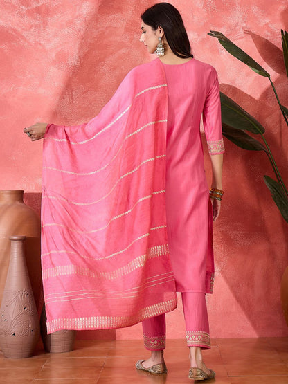 Dhiyona SN Women's Floral Embroidered Kurta with Trousers & Dupatta