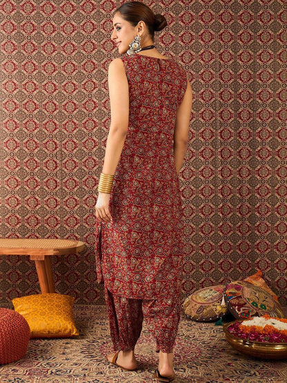 Women Ethnic Motifs Printed Regular Pure Cotton Kurta with Patiala
