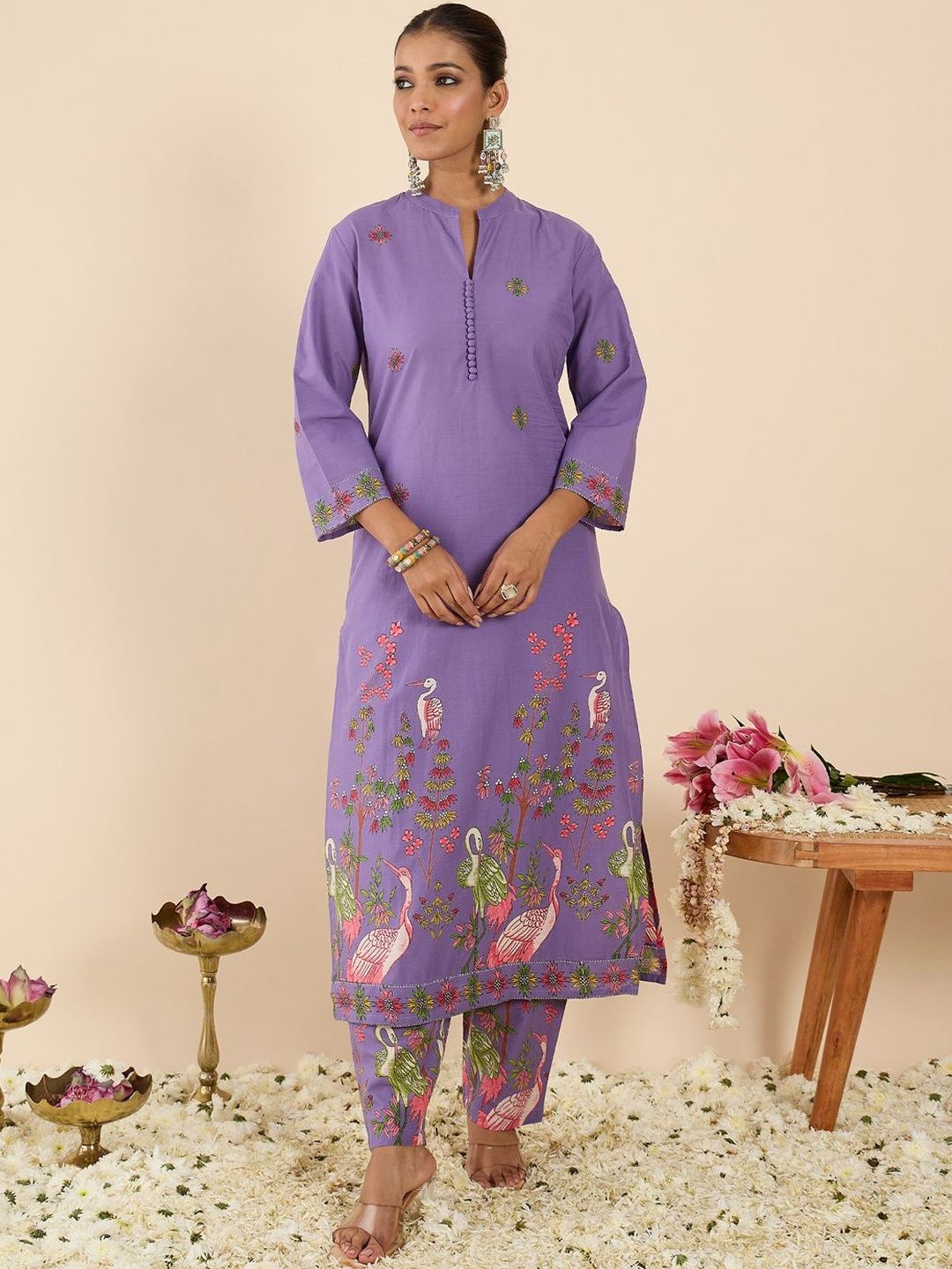 Women Ethnic Motifs Printed Regular Pure Cotton Kurta with Trousers & With Dupatta