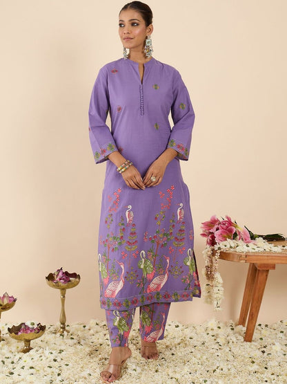 Women Ethnic Motifs Printed Regular Pure Cotton Kurta with Trousers & With Dupatta