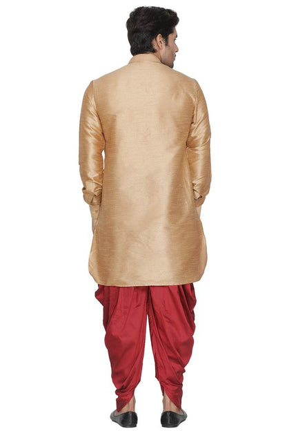 Men's Gold Silk Blend Pathani Kurta and Dhoti Set