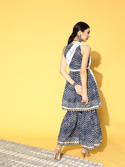 Dhiyona VA Women'sLeheriya Cotton Blend Short Kurti with Sharara