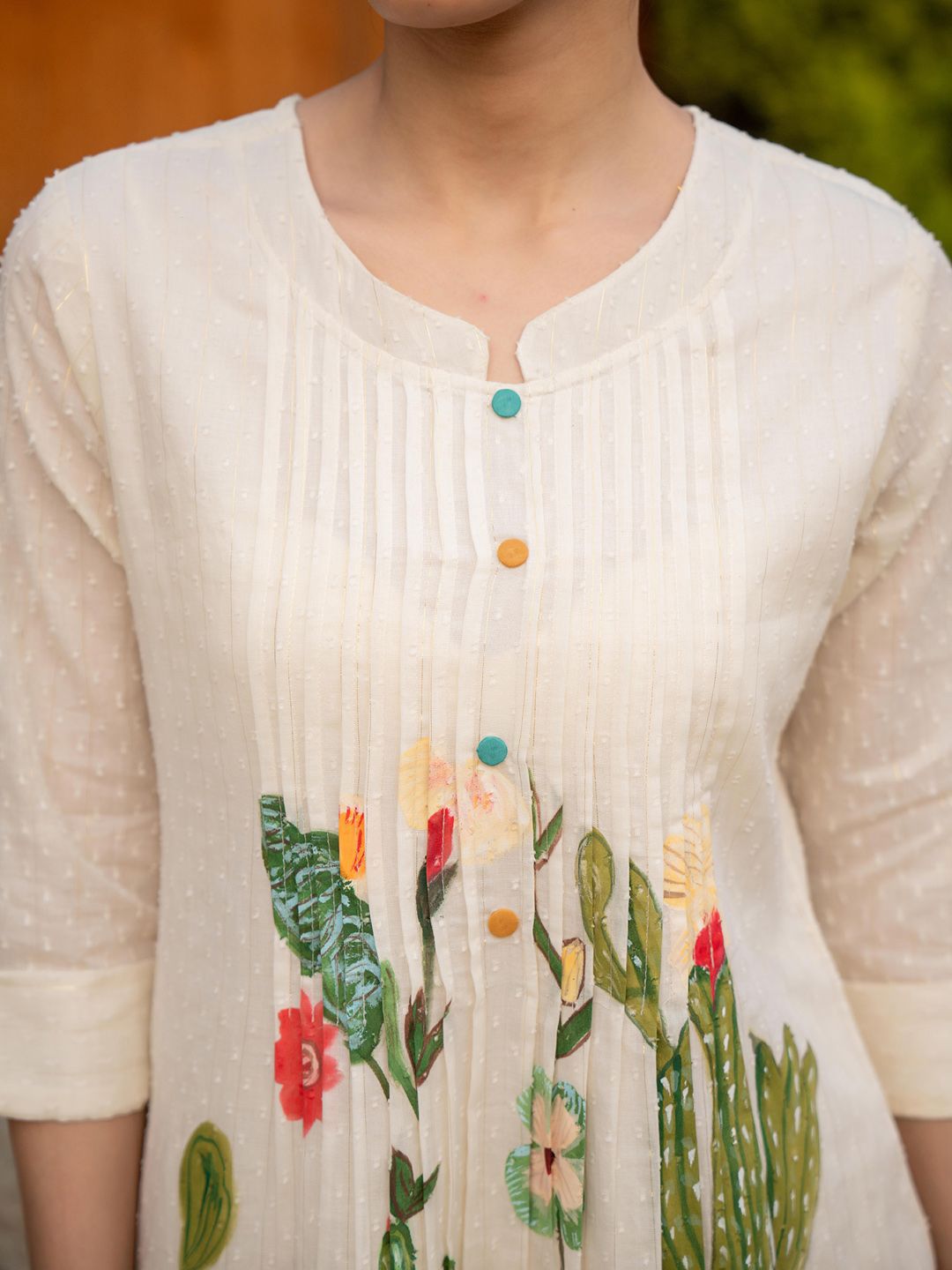 Floral Printed Round Neck A-LIne Pure Cotton Kurta WIth Trousers