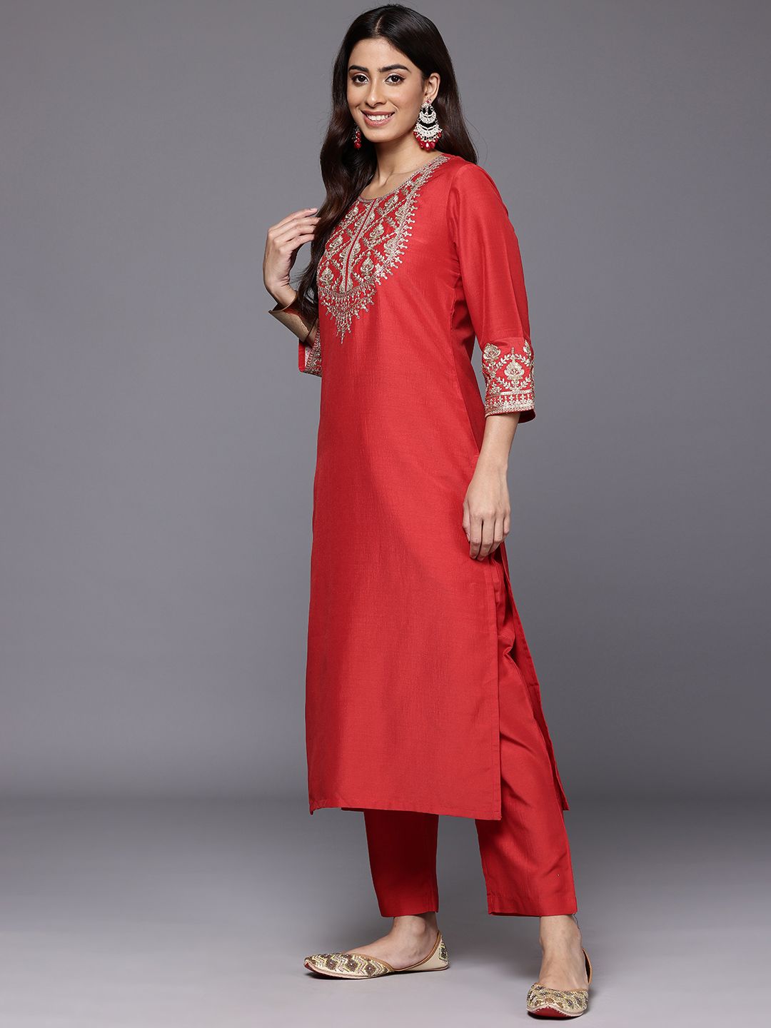 Dhiyona VA Women's Ethnic Motifs Embroidered Kurta with Palazzos & With Dupatta