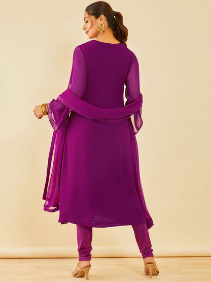 Dhiyona SO Women's Women Regular Beads and Stones Kurta with Churidar & With Dupatta