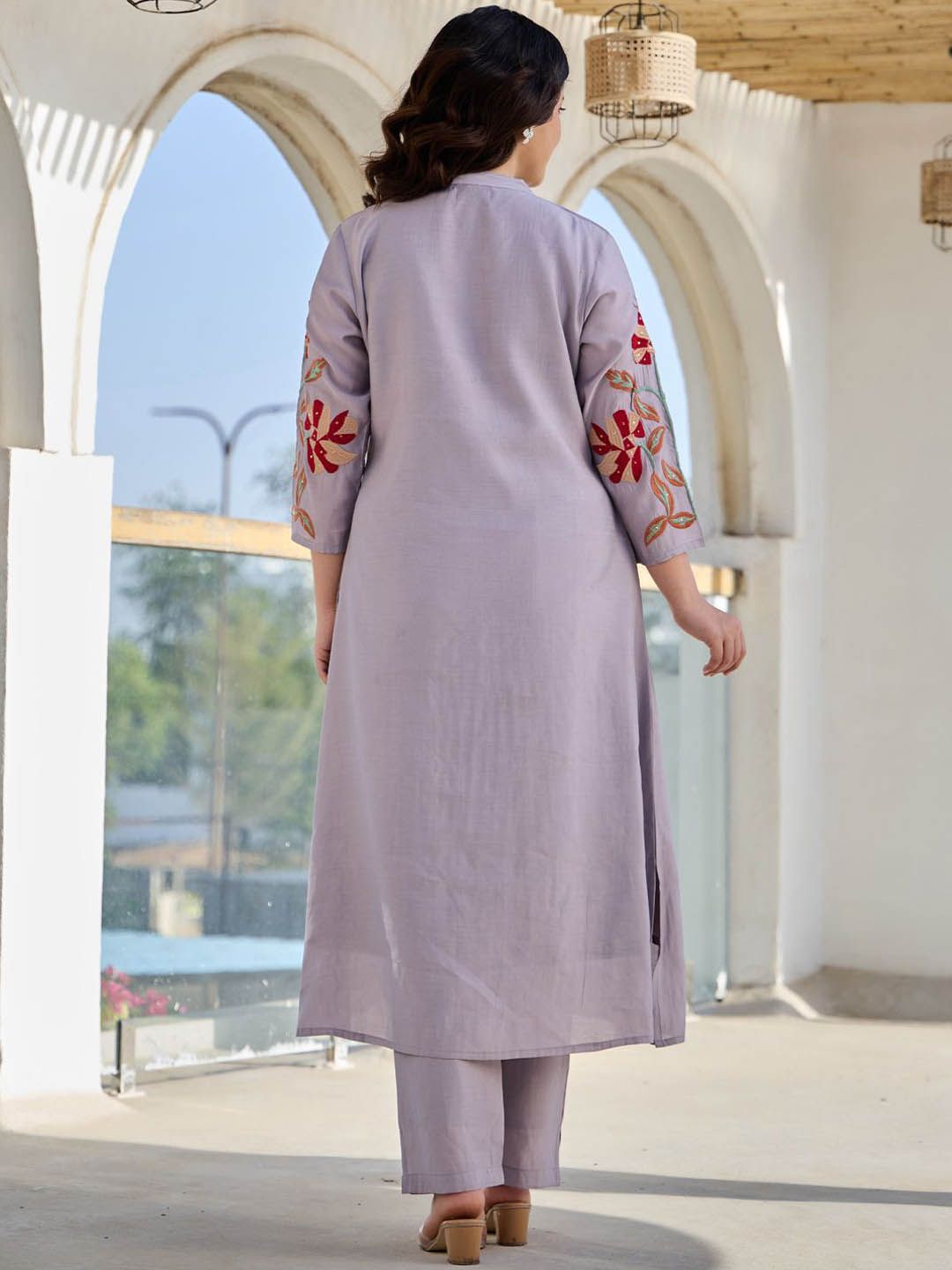 Dhiyona IE Floral Embroidered Pure Cotton Tunic With Trousers Co-Ords