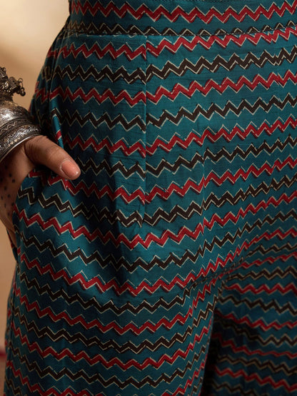 Dhiyona IE Floral Printed Empire Pure Cotton A-Line Kurta with Trousers & Dupatta