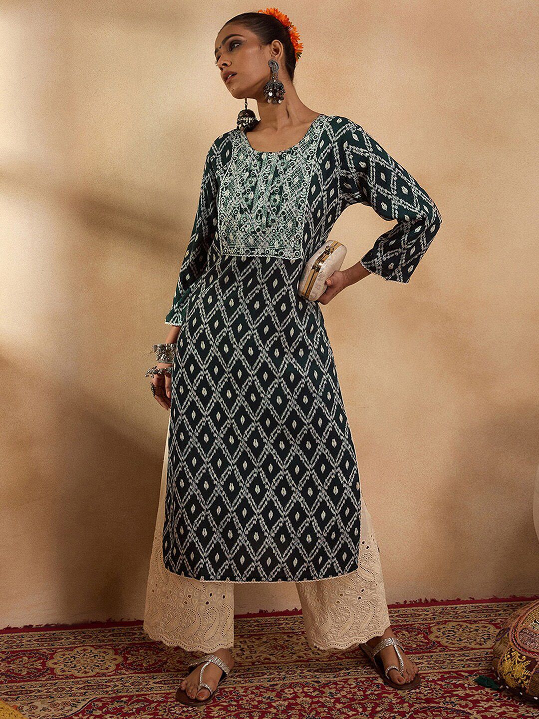 Dhiyona IE Ethnic Motifs Printed Thread Work Kurta