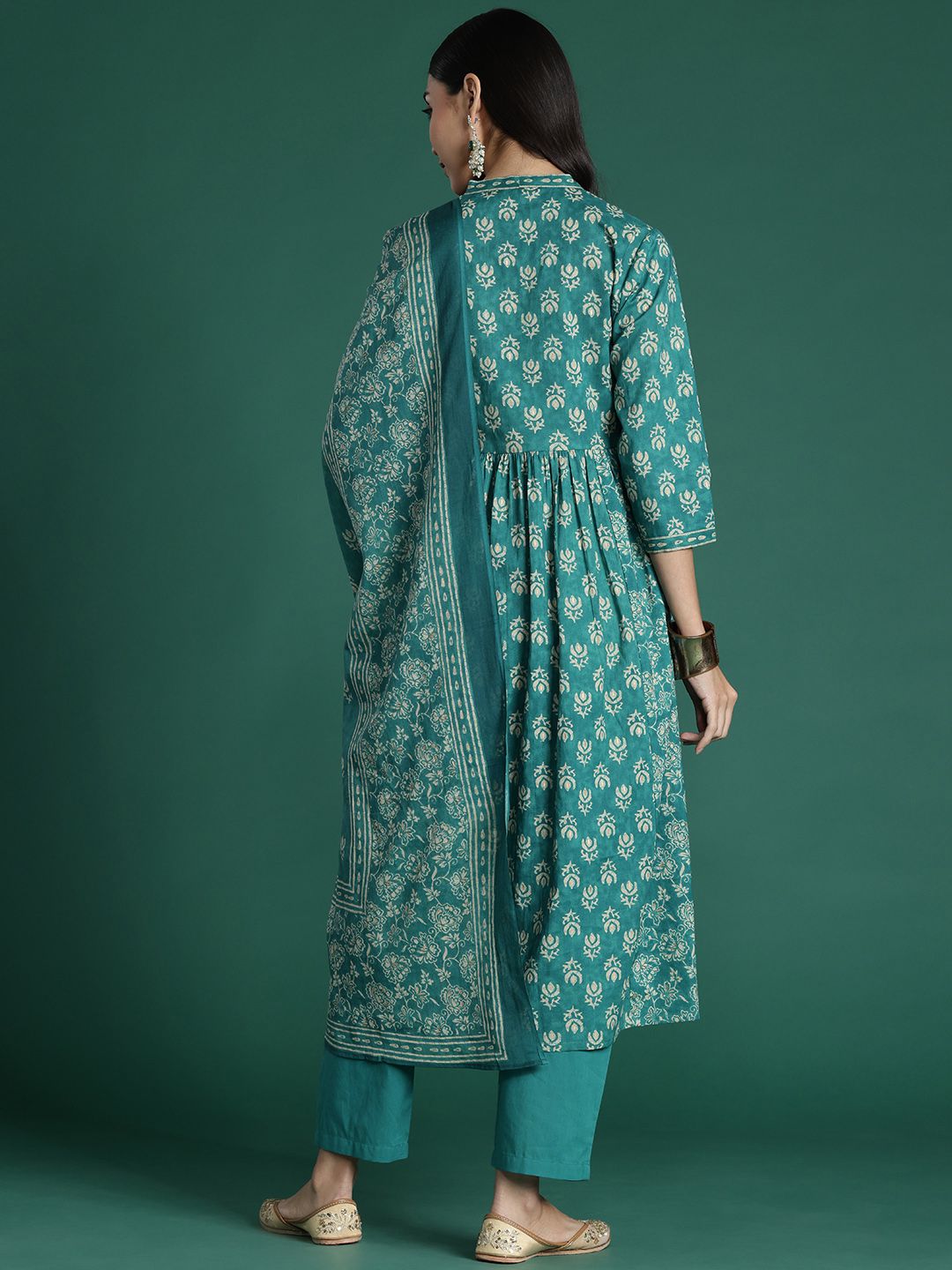 Women Floral Printed Empire Pure Cotton Kurta with Trousers & With Dupatta