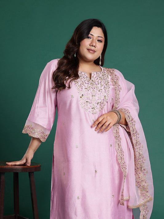 Dhiyona IE Plus Size Ethnic Motifs Embroidered Sequinned Liva Kurta Set