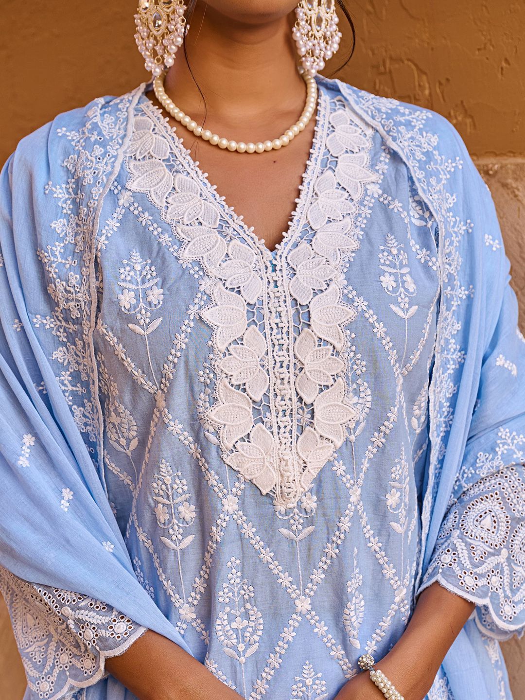 Women Floral Embroidered Pure Cotton Kurta with Trousers & Dupatta