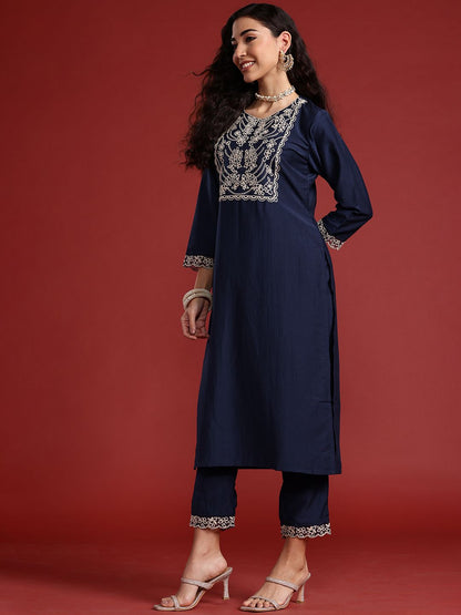 Dhiyona IE Yoke Design Thread Work Kurta With Trousers & Dupatta
