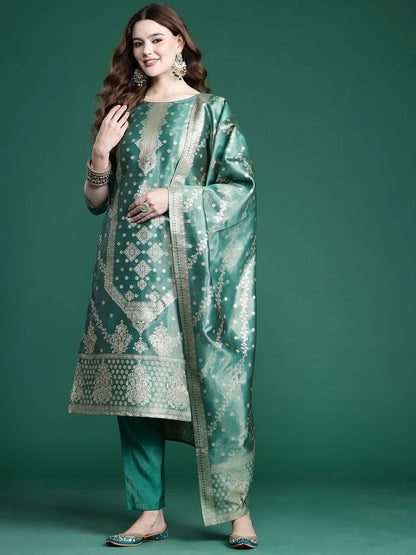 Dhiyona IE Ethnic Motifs Pure Silk Kurta with Trousers & With Dupatta