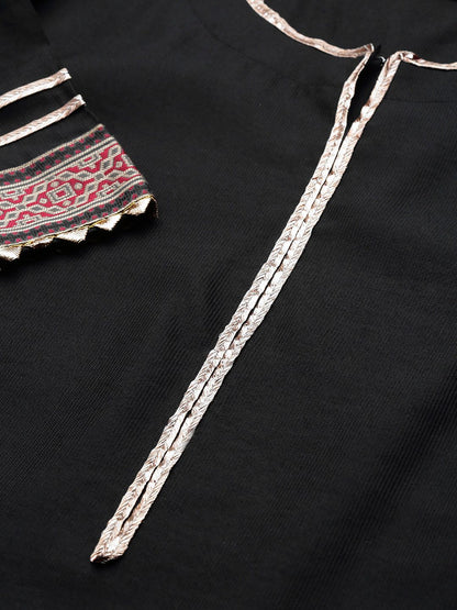 Dhiyona IE Women Black Ethnic Motifs Printed Straight Kurta with Palazzos & Dupatta