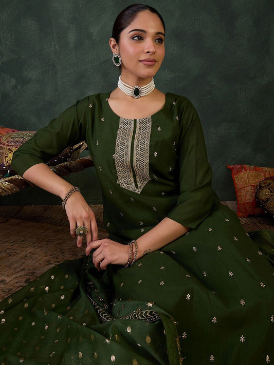 Dhiyona IE Women Ethnic Motifs Embroidered Kurta with Trousers & Dupatta