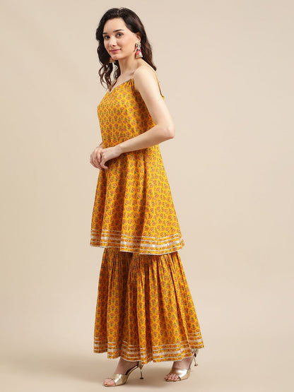 Dhiyona VA Women'sFloral Pure Cotton Short Kurti with Sharara