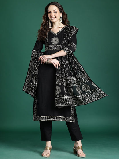 Ethnic Motifs Printed Pure Cotton Kurta with Trousers & Dupatta