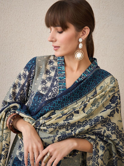 Women Floral Printed Regular Pure Cotton Kurta with Trousers & With Dupatta