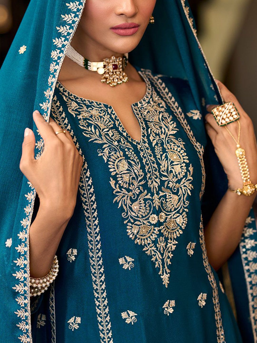 Women Ethnic Motifs Embroidered Regular Sequinned Kurta with Trousers & With Dupatta