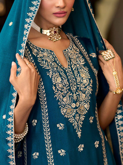 Women Ethnic Motifs Embroidered Regular Sequinned Kurta with Trousers & With Dupatta