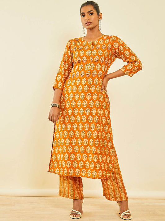 Dhiyona SO Women's Ethnic Motifs Printed Sequinned Kurta With Palazzos