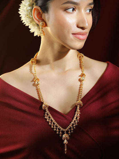 Dhiyona RJ Women's 22K Gold Plated Floral Design Golden Beaded Detailed Necklace & Earrings Set
