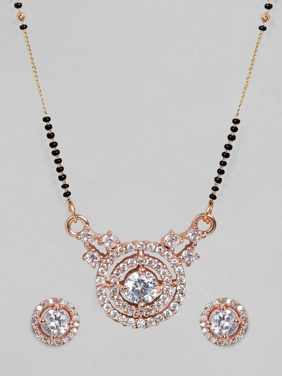 Dhiyona RJ Women's 18K Rose Gold-Plated Cubic Zirconia Studded Mangalsutra Set with Black Beads