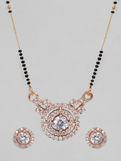 Dhiyona RJ Women's 18K Rose Gold-Plated Cubic Zirconia Studded Mangalsutra Set with Black Beads