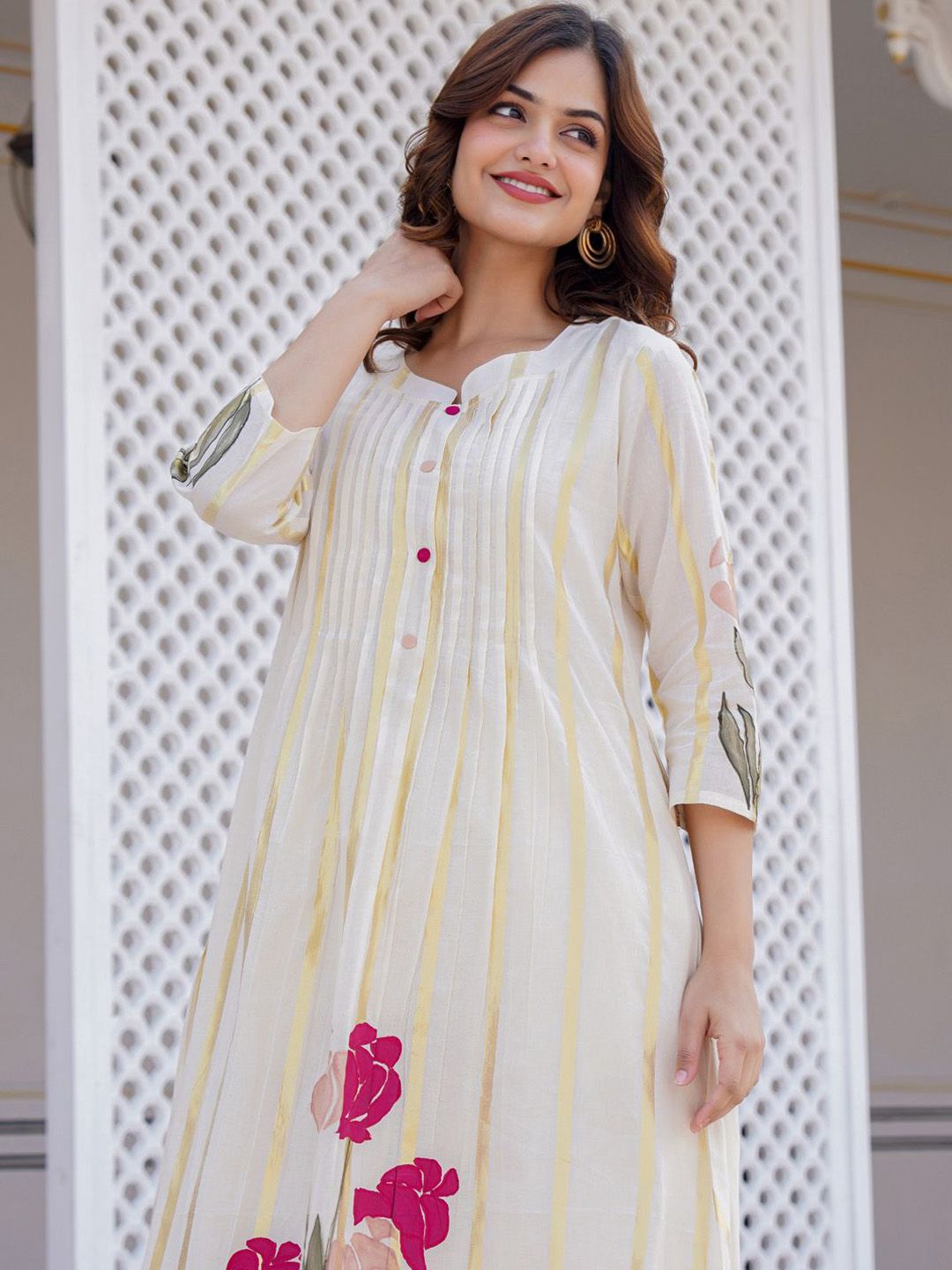 Dhiyona IE Printed Pure Cotton A-Line Tunic & Trousers Co-Ord Set