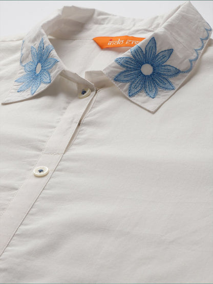 Dhiyona IE Embroidered Pure Cotton Shirt Collar Tunic With Trousers Co-Ords