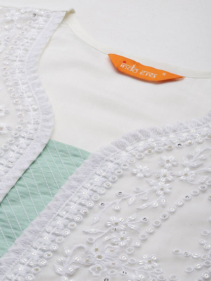 Floral Embroidered Regular Sequinned Kurta With Trousers & Dupatta