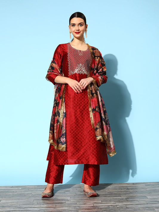 Dhiyona VA Women's Solid Silk Blend Hyper Texture Kurta Set