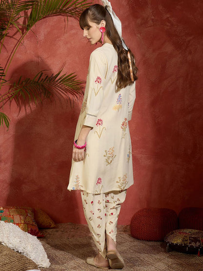 Dhiyona IE Printed Pure Cotton A-Line Tunic & Dhoti Pants Co-Ord Set