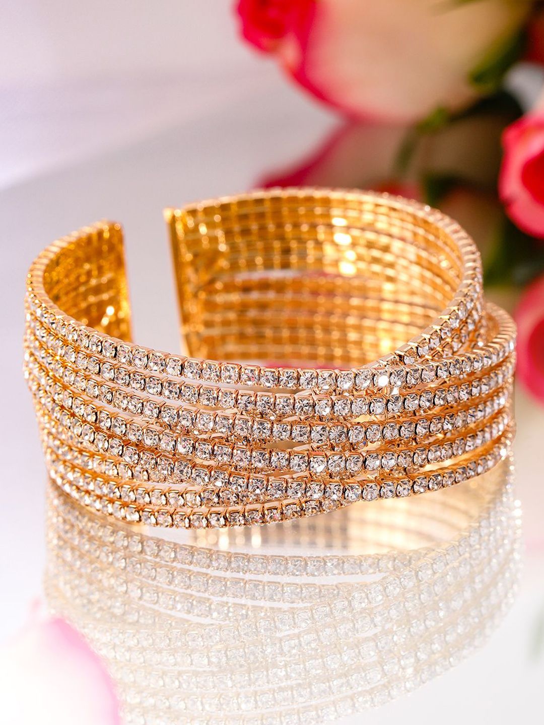 Dhiyona RJ Women's 18KT Gold-Plated Crystals Stone Studded Cuff Bracelet