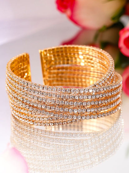 Dhiyona RJ Women's 18KT Gold-Plated Crystals Stone Studded Cuff Bracelet