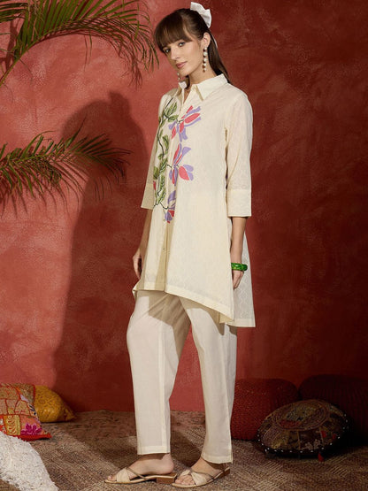 Dhiyona IE Printed Pure Cotton Shirt Collar Top With Trousers Co-Ords Set