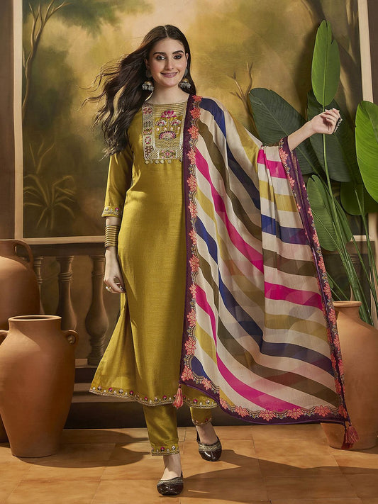 Dhiyona SN Women's Embroidered Kurta Trouser With Dupatta