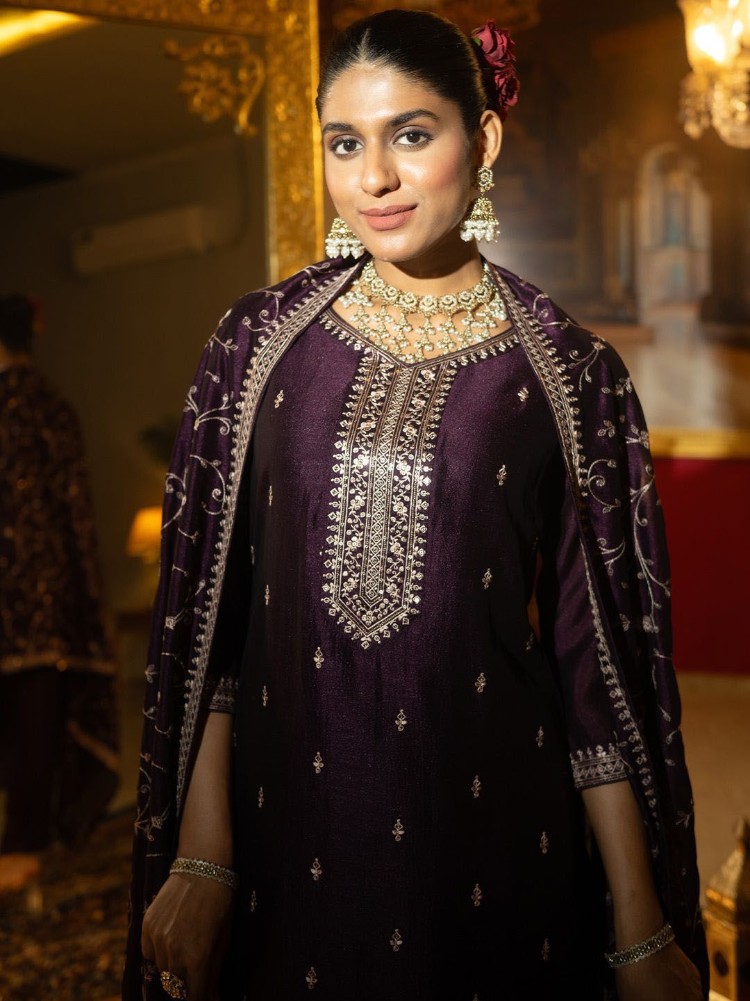 Dhiyona IE Women Ethnic Motifs Embroidered Regular Kurta with Trousers & With Dupatta