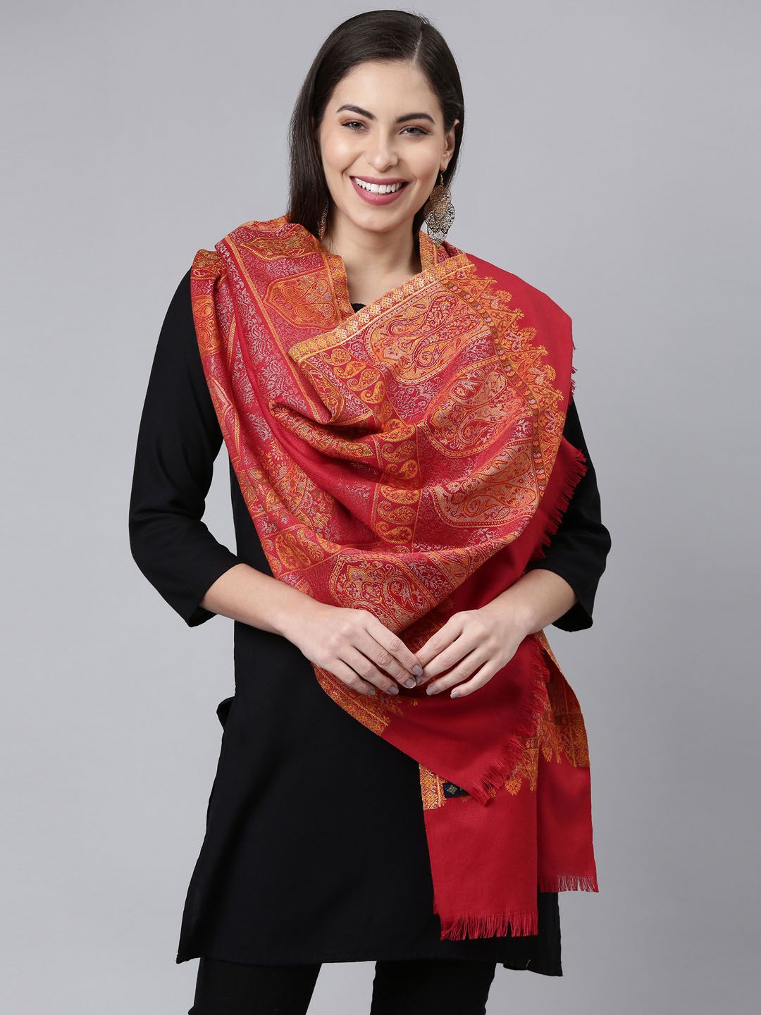 Dhiyona PA Women Maroon Woven-Design Shawl
