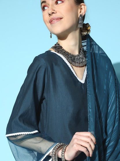 Dhiyona IE V-Neck Kurta with Trousers & Dupatta